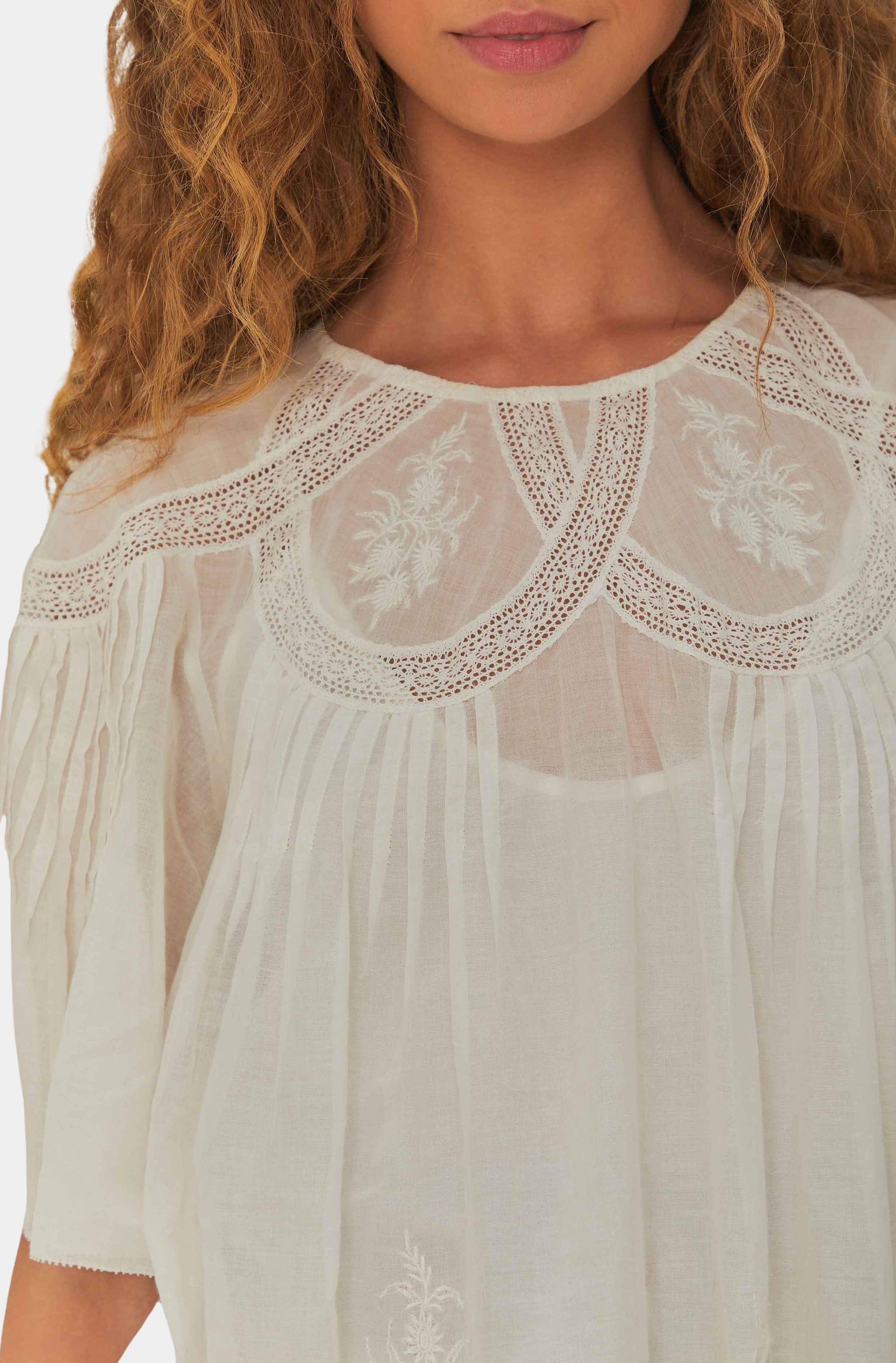 Off-White Embroidered Short Sleeve Blouse - Image 3