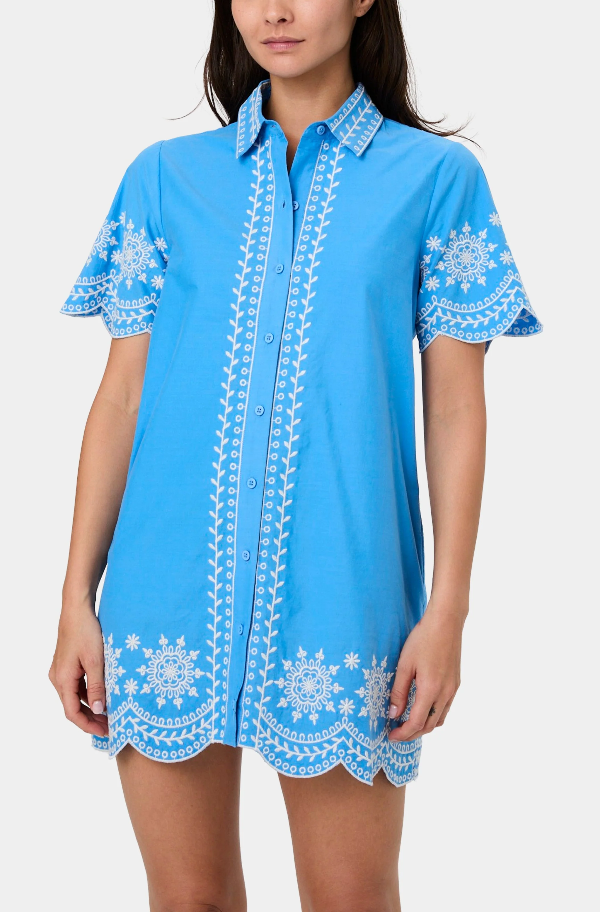 Alissa Cotton Embroidered Mini Shirt Dress