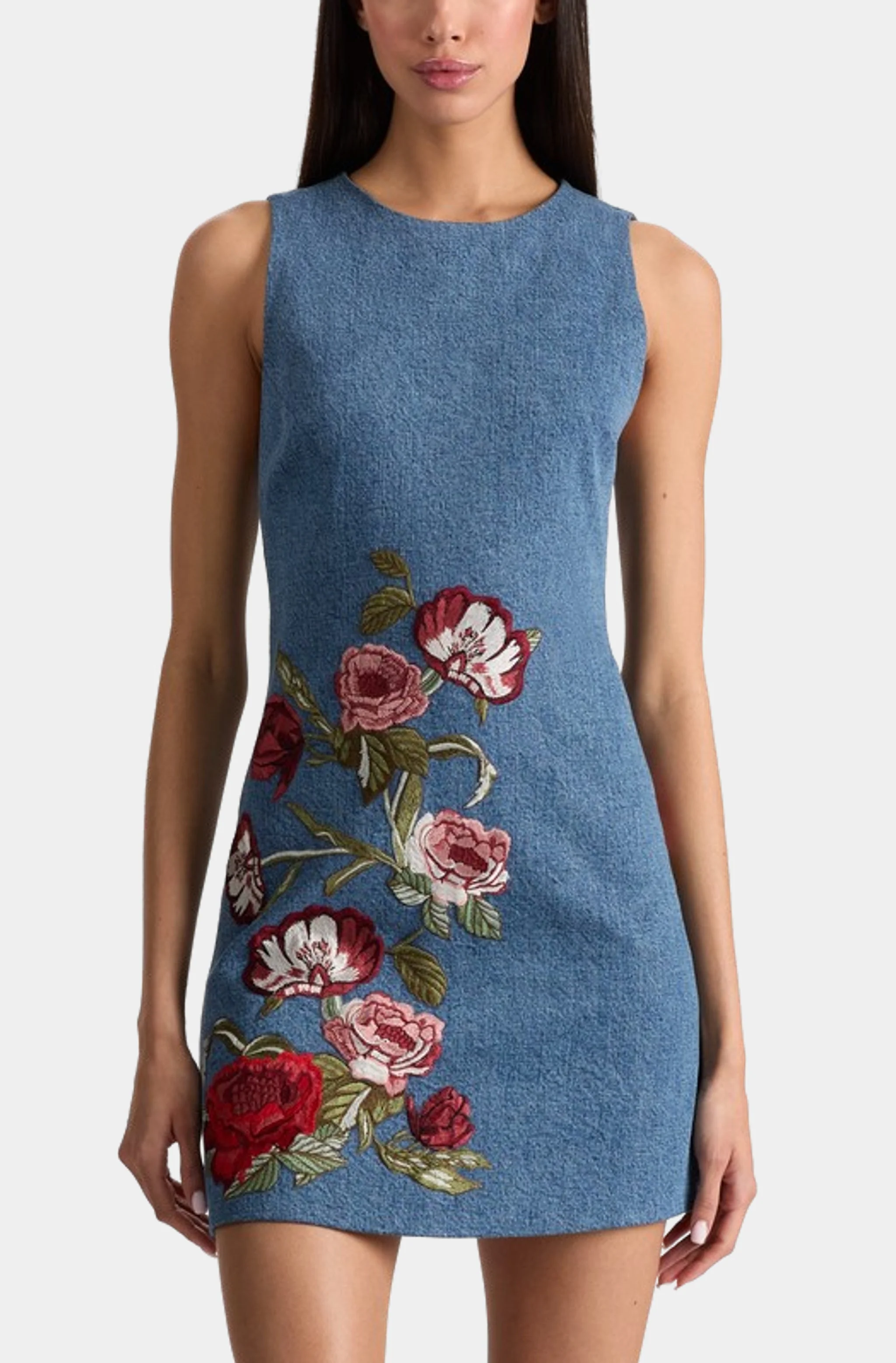Cade Embroidered Sleeveless Shift Denim Mini Dress - Image 3