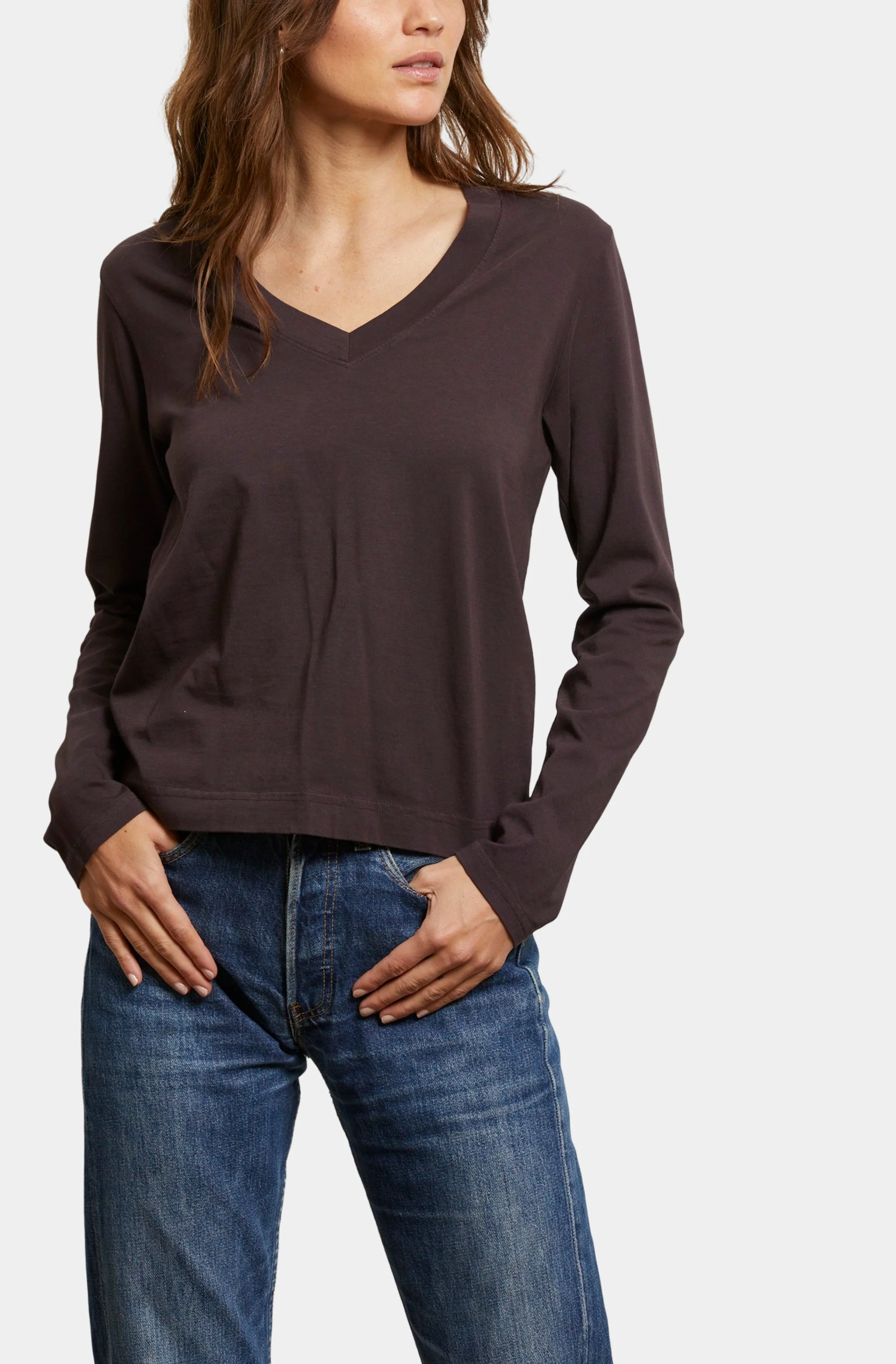 Sinatra Ringspun Cotton Long Sleeve Vneck Top