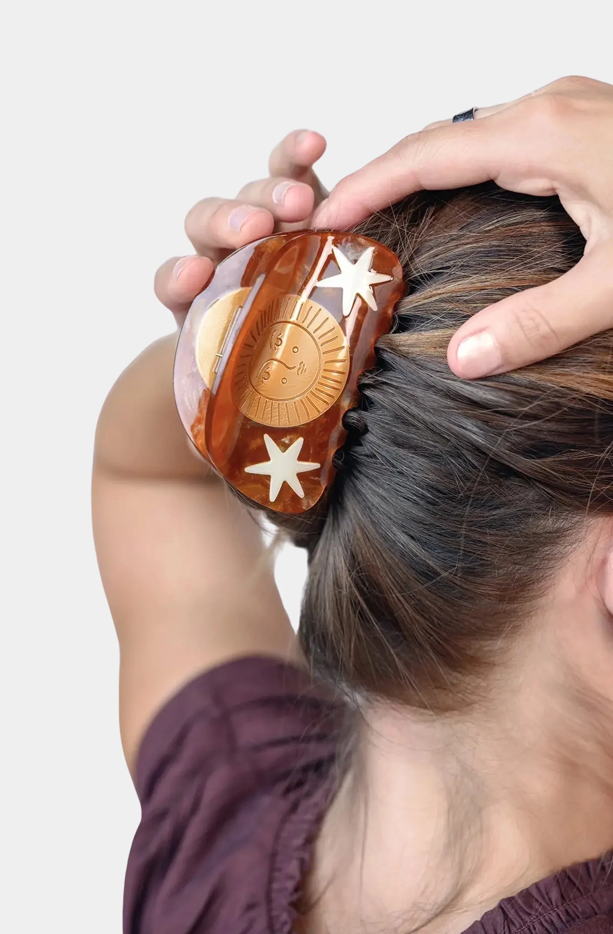 Hemera Golden Astrology Sun and Stars Shimmer Hair Claw Clip - Image 2